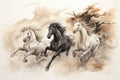 Whirling sandstorm horsemen, riding on gusts of wind with unrivaled speed - Generative AI