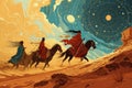 Whirling sandstorm nomads, wandering the desert in search of lost treasures - Generative AI