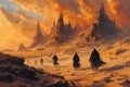 Whirling sandstorm nomads, wandering the desert in search of lost treasures - Generative AI