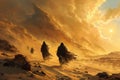 Whirling sandstorm nomads, wandering the desert in search of lost treasures - Generative AI