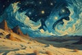 Whirling starry sandstorms, painting the desert sky with a mesmerizing celestial dance - Generative AI