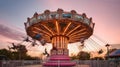 Whirling in Sunset Hues: The Mesmerizing Flight of a Pink Carousel Ride. Generative AI Royalty Free Stock Photo