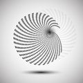 Whirlpool, radial lines with rotating distortion. Abstract spiral, vortex shape, element