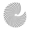 Whirlpool radial lines with rotating distortion. Abstract spiral, vortex shape, element