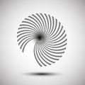 Whirlpool radial lines with rotating distortion. Abstract spiral, vortex shape, element