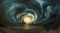 Whirlwind Clouds Over a Beach with a Glowing Center Royalty Free Stock Photo
