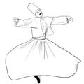 The whirlwind dances of the dervishes are one of the famous sights of Istanbul. Sketch drawing style isolated on