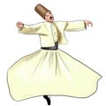 The whirlwind dances of the dervishes are one of the famous sights of Istanbul. Sketch drawing style isolated on