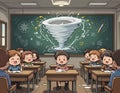 Whirlwind of Knowledge: A Classroom Tornado Illustration Royalty Free Stock Photo