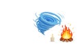 A whirlwind of wind next to a fire and a candle. Space for text. Royalty Free Stock Photo