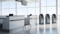 An AI-generated image an empty and silent check in counter at a modern airport Royalty Free Stock Photo