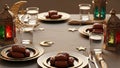 Elegant Ramadan table setting with dates and lanterns Royalty Free Stock Photo