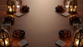 Warmly lit Ramadan table setting with dates and lanterns Royalty Free Stock Photo