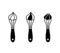 Whisk with whipped cream. Silhouette icons set. Black simple illustration of manual whipping, cream preparation, cooking dessert.