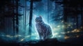 Whiskered Guardian: Cat Patronus in Enchanted Moonlit Wilderness