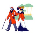 Whiskered Man and Elegant Lady Characters of Nineteenth Century Walking on Nature. English Gentleman