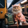 Whiskered wanderlust Funny cat indulges in a lighthearted travel journey Royalty Free Stock Photo