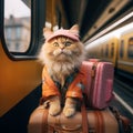 Whiskered wanderlust Funny cat indulges in a lighthearted travel journey Royalty Free Stock Photo