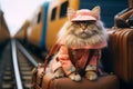 Whiskered wanderlust Funny cat indulges in a lighthearted travel journey Royalty Free Stock Photo