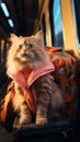 Whiskered wanderlust Funny cat indulges in a lighthearted travel journey Royalty Free Stock Photo