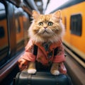 Whiskered wanderlust Funny cat indulges in a lighthearted travel journey Royalty Free Stock Photo