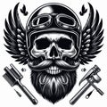 Whiskered Warrior Vector Skull, Beard, and Mustache with Retro Helmet