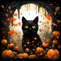 Whiskered Witchcraft: The Allure of a Midnight Enchanter Amidst Autumn's Harvest