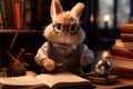 Whiskered Wordsmith: Bunny Bookworm Lost in Literature Royalty Free Stock Photo