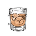 Whiskey alcohol drink in glass with ice cubes. Royalty Free Stock Photo