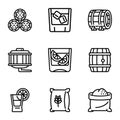 Whiskey barrel icon set, outline style