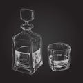Whiskey Bottle and Glass. Hand Drawn Drink Vector Illustration