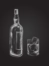 Whiskey Bottle and Glass. Hand Drawn Drink Vector Illustration