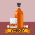 Whiskey Bottle Glass With Ice Alcohol Drink Icon Flat Royalty Free Stock Photo