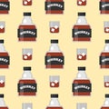 Whiskey bottle glass seamless pattern liquor scotch beverage whisky bourbon drink brandy background vector illustration.