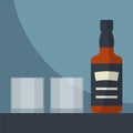 Whiskey bottle with two glasses empty. Royalty Free Stock Photo