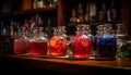 Whiskey bottle on wood table in bar generated by AI Royalty Free Stock Photo