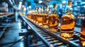 Whiskey bottling process in a traditional factory setting for efficient production