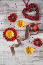 Whiskey, brandy or liquor shot and Christmas decorations Royalty Free Stock Photo