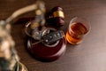 Whiskey with car keys and handcuffs. Concept for drinking and driving Royalty Free Stock Photo
