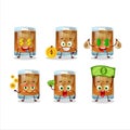 Whiskey cartoon character with cute emoticon bring money