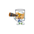 Whiskey with character sailor holding binocular on white background