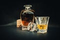 Whiskey Decanter, ashtray and Glasses on Black Background