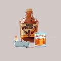 Whiskey with glass and cigarette in ashtray -