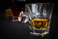 Whiskey Glass With Decanter and Ashtray on Background