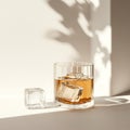 Whiskey glass with ice cubes and soft light shadows Royalty Free Stock Photo