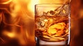 Whiskey glass with ice and liquid on fire background, AI Royalty Free Stock Photo