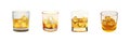 Whiskey Glasses With Ice Cubes Set. Beverage Presentation And Barware Collection Isolated On Transparent Background Royalty Free Stock Photo