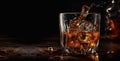 Whiskey ice cubes on dark background. copyspace. Generative AI Royalty Free Stock Photo