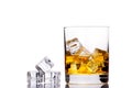 Whiskey with ice isolated on white background