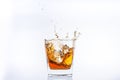 Whiskey and ice. Rum with ice. Brown brandy with splashes. Royalty Free Stock Photo